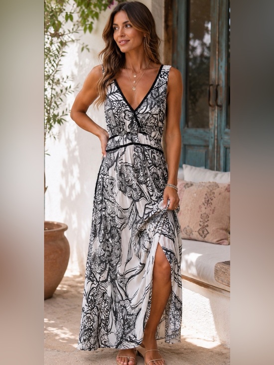Soma Dresses & Skirts - Soma Cool Days Black & White Abstract Floral Maxi Lounge Dress Small